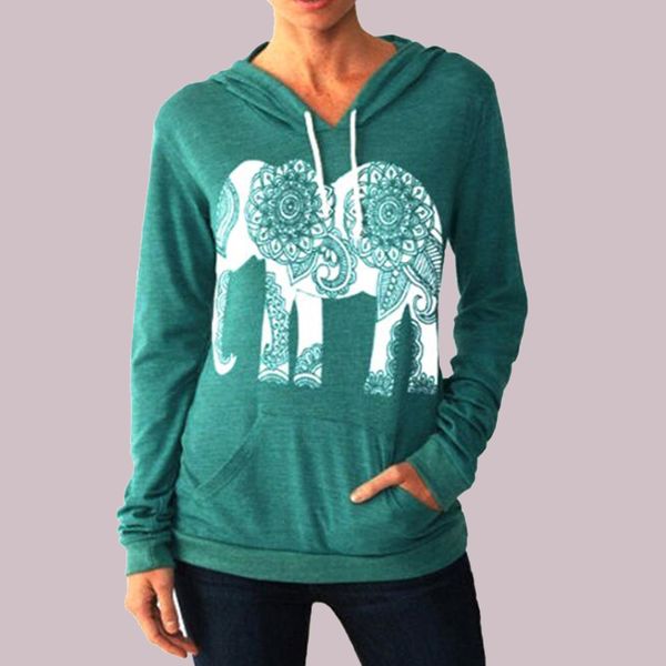 

elephant pullover hoodie poleron mujer 2019 light warm tunic ethnic hoodie women green retro sweatshirt kangaroo pocket, Black