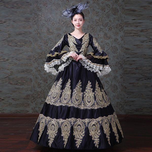 theme costume 18th century victorian gothic renaissance black dress ball gown princess reenactment clothing, Black;red
theme costume 18th century victorian gothic renaissance black dress ball gown princess reenactment clothing, Black;red