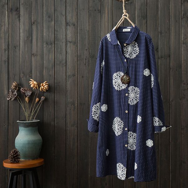 art vintage embroidery navy shirt medium-long spring cotton linen full sleeve turn down collar cardigan casual blouses 2019, White
art vintage embroidery navy shirt medium-long spring cotton linen full sleeve turn down collar cardigan casual blouses 2019, White