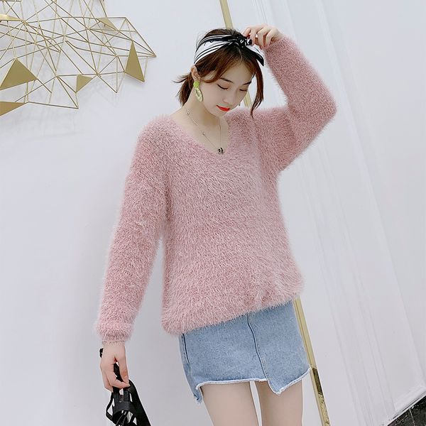 solid fur warm loose v-neck knitted sweater pullover all match autumn knitwear sueter mujer long sleeve fashion women new 2019, White;black
solid fur warm loose v-neck knitted sweater pullover all match autumn knitwear sueter mujer long sleeve fashion women new 2019, White;black