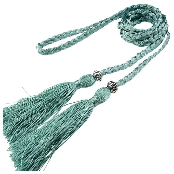 

Women Bohemia Style Braided Tassel Belt Fashion Ladies Woven Knot Decorated Waist Chain Waist Rope Accessories, Black