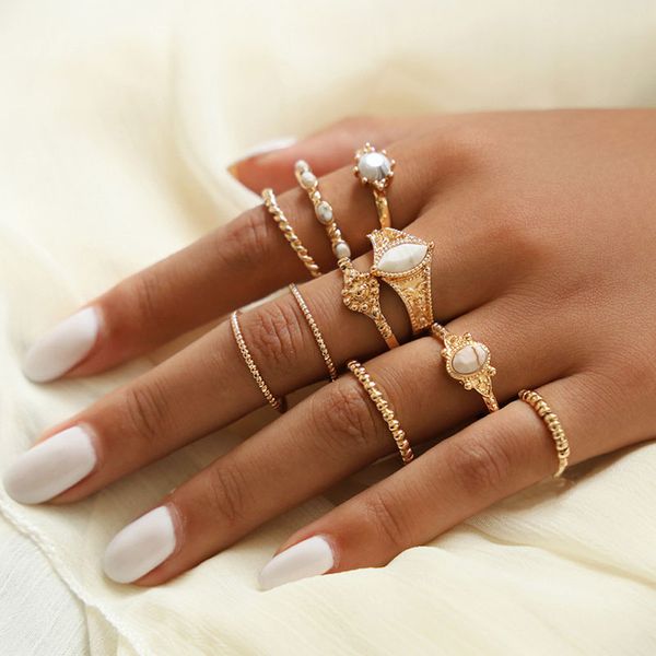 yo10 pcs/set bohemian retro crystal flower leaves hollow lotus gem silver ring set women wedding anniversary gift, Slivery;golden
yo10 pcs/set bohemian retro crystal flower leaves hollow lotus gem silver ring set women wedding anniversary gift, Slivery;golden