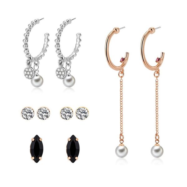 5 pair/set fashion stud earring set mix for women geometric rhinestone imitation pearls demi-cercle earring, Silver
5 pair/set fashion stud earring set mix for women geometric rhinestone imitation pearls demi-cercle earring, Silver