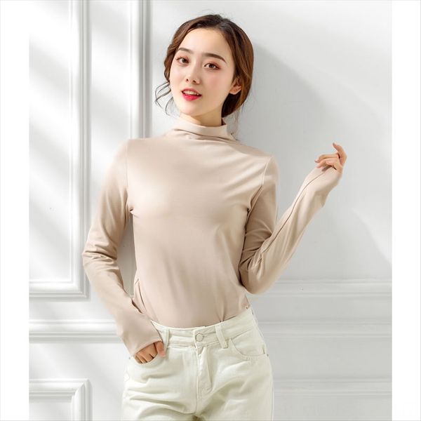 solid t- color semi-high collar t-shirt women's velvet stripe slim and traceless inner base shirt, White
solid t- color semi-high collar t-shirt women's velvet stripe slim and traceless inner base shirt, White
