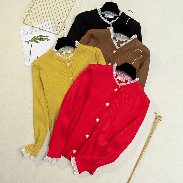 women's knits & tees sweater women lace neck cardigan v 2021 cute pearl button for mustard yellow feminino, White
women's knits & tees sweater women lace neck cardigan v 2021 cute pearl button for mustard yellow feminino, White