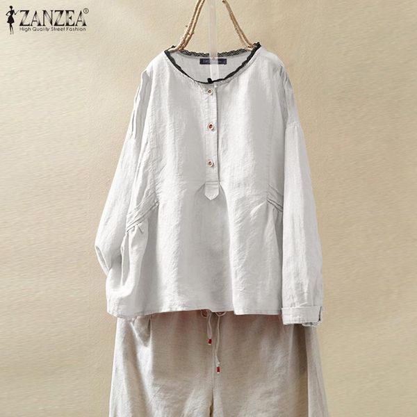 women's blouses & shirts 2021 autumn long sleeve zanzea women solid cotton linen tunic casual vintage lace patchwork blouse blusas che, White
women's blouses & shirts 2021 autumn long sleeve zanzea women solid cotton linen tunic casual vintage lace patchwork blouse blusas che, White