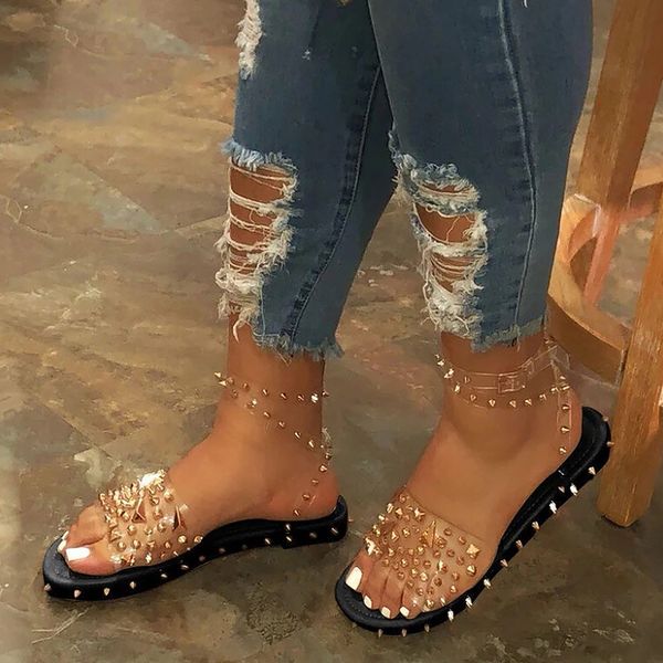 summer sandals women design roman style rivets shoes transparent flats shoes outside casual walking large size 43, Black
summer sandals women design roman style rivets shoes transparent flats shoes outside casual walking large size 43, Black