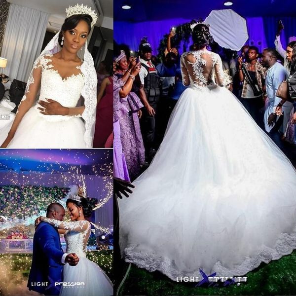 vintage south africa sheer o neck wedding dresses lace long sleeve crystal illusion back sweep train wedding bridal gowns custom made ba9029, White
vintage south africa sheer o neck wedding dresses lace long sleeve crystal illusion back sweep train wedding bridal gowns custom made ba9029, White