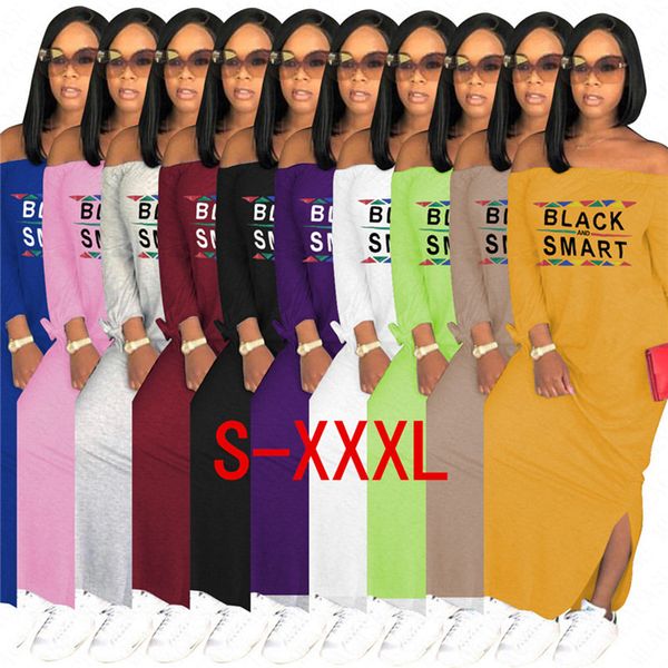 black smart letter printed women designer long dress slash neck shoulderless summer maxi dresses casual party split skirts dress d62911, White
black smart letter printed women designer long dress slash neck shoulderless summer maxi dresses casual party split skirts dress d62911, White