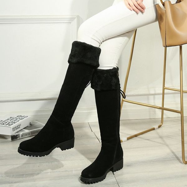 round-headed waterproof platform with thick heel, side zipper and knee-length barrel to thicken snow boots, Black
round-headed waterproof platform with thick heel, side zipper and knee-length barrel to thicken snow boots, Black
