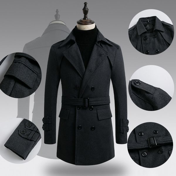 men casual long sleeve double breasted coat overcoat lapel collar outwear jacket, Black;brown
men casual long sleeve double breasted coat overcoat lapel collar outwear jacket, Black;brown