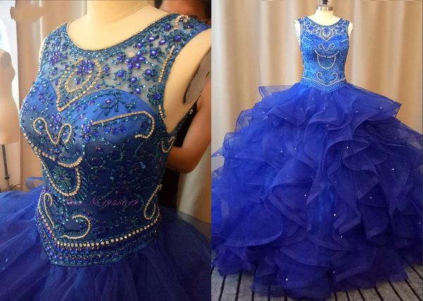 royal blue ruffles amazing ball gown crystal quinceanera prom dresses jewel sheer neck keyhole back tulle long sweet 16 party dress, Blue;red
royal blue ruffles amazing ball gown crystal quinceanera prom dresses jewel sheer neck keyhole back tulle long sweet 16 party dress, Blue;red