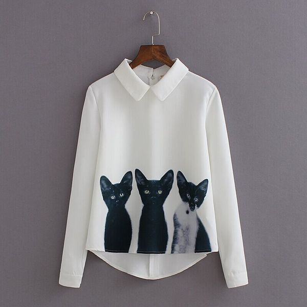 2020 fashion cartoon cat new women's loose chiffon three cats long sleeve casual blouse autumn shirts high quality, White
2020 fashion cartoon cat new women's loose chiffon three cats long sleeve casual blouse autumn shirts high quality, White
