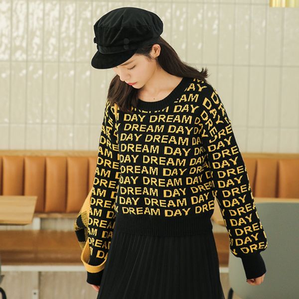 2019 fall sweater winter fashion korean style women streetwear chic letters pattern knitted pullover knitwear black yellow t357, White;black
2019 fall sweater winter fashion korean style women streetwear chic letters pattern knitted pullover knitwear black yellow t357, White;black