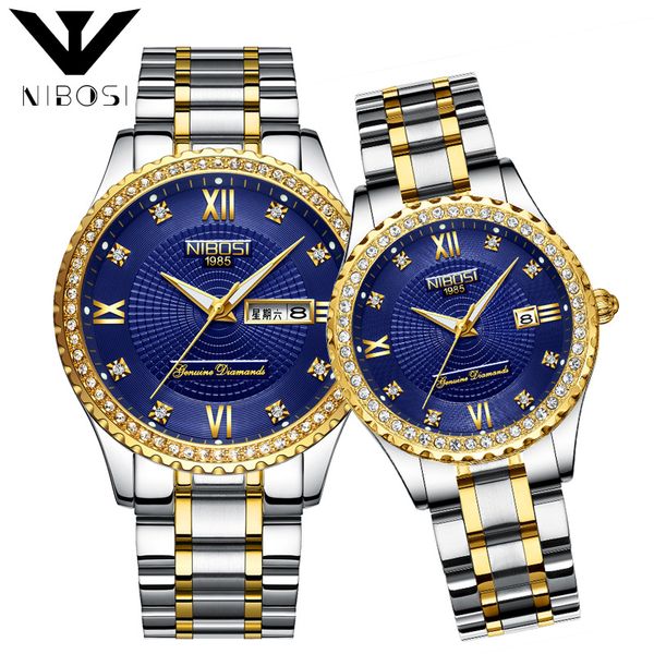 

nibosi clock couple watches men's women's luxury stainless steel quartz wristwatches youth fashion watch 2315 2357, Slivery;brown