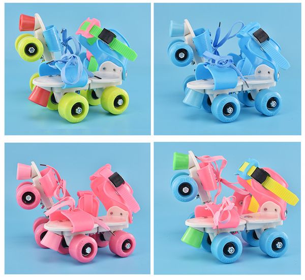 

1 pair children double line skates shoes 4 pu wheels roller indoor quad parallel with brake adjustable patines boy girl