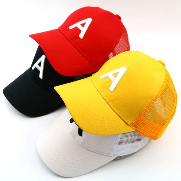 children letter baseball cap embroidery a mesh trucker cap 3-7 years adjustable size black white yellow red, Blue;gray
children letter baseball cap embroidery a mesh trucker cap 3-7 years adjustable size black white yellow red, Blue;gray