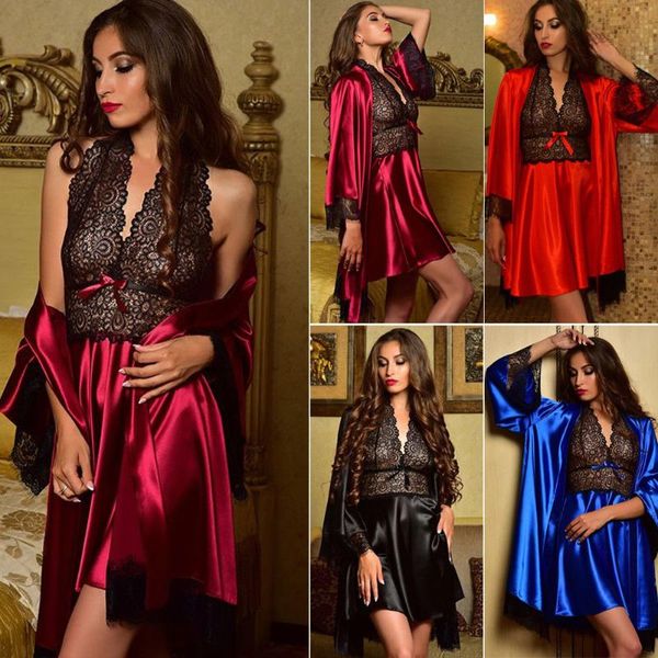 2 пк женщины весна soft satin кружева пижамы robe белье женская осень твердые nightdress, Black;red
2 пк женщины весна soft satin кружева пижамы robe белье женская осень твердые nightdress, Black;red