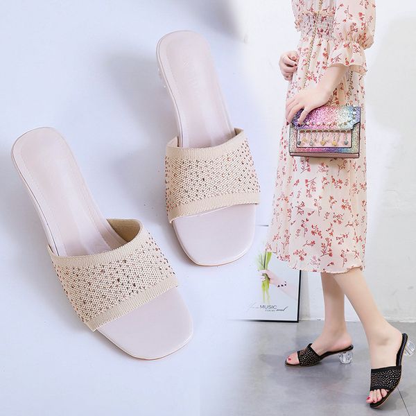 slippers summer women shoes woman mules clear transparent thick mid heels breath air mesh crystal ladies female slides, Black
slippers summer women shoes woman mules clear transparent thick mid heels breath air mesh crystal ladies female slides, Black