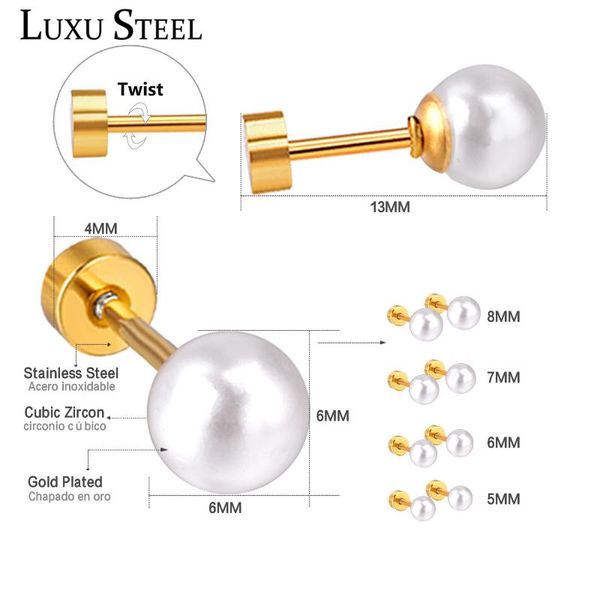 luxusteel aretes stainless steel round imitation pearl size 4mm-7mm stainless steel screw stud earring fashion jewelry collier, Golden;silver
luxusteel aretes stainless steel round imitation pearl size 4mm-7mm stainless steel screw stud earring fashion jewelry collier, Golden;silver