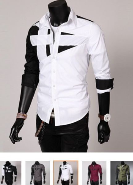 fashion wonderful men casual shirts patchwork long sleeve designer male contrast slim fit shirt lapel neck apparel party mens cool shirts, White;black
fashion wonderful men casual shirts patchwork long sleeve designer male contrast slim fit shirt lapel neck apparel party mens cool shirts, White;black