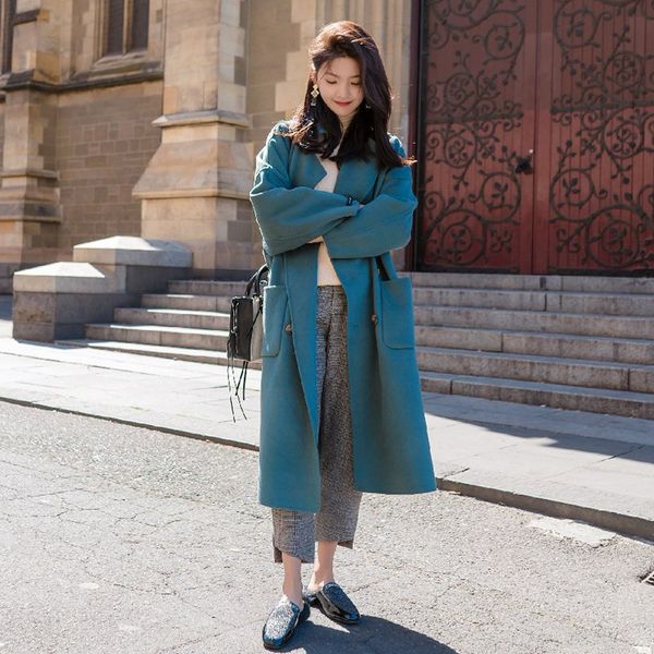 office lady loose women long winter wool blend coat double breasted wool coat and jacket turn-down collar outerwear, Black
office lady loose women long winter wool blend coat double breasted wool coat and jacket turn-down collar outerwear, Black