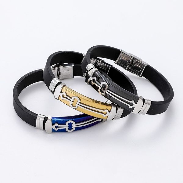 1pc silicone buckle bracelets bangle fashion cool wristband jewelry womens mens blue/black/gold stainless steel cross, Golden;silver
1pc silicone buckle bracelets bangle fashion cool wristband jewelry womens mens blue/black/gold stainless steel cross, Golden;silver