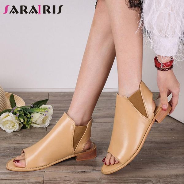 sarairis 2020 summer elegant dress sandals new ins retro peep toe sandals women low heels gladiator shoes woman, Black