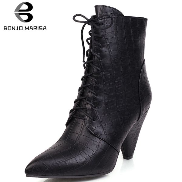 bonjomarisa new 35-47 lady fashion stone fretwork shopping boots pointed toe ankle boots women 2019 high spike heel shoes woman, Black
bonjomarisa new 35-47 lady fashion stone fretwork shopping boots pointed toe ankle boots women 2019 high spike heel shoes woman, Black
