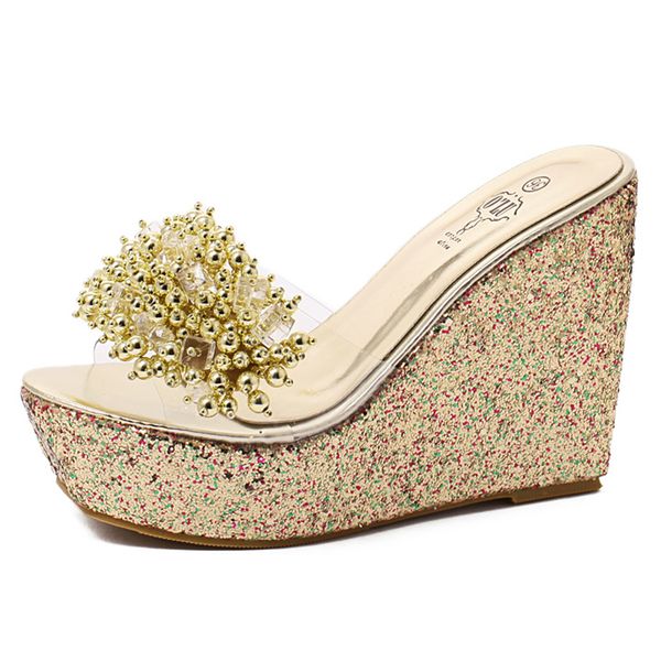 slippers 2021 women crystal glitter wedges sandals summer gold slides 11.5cm high heels 4.5cm platform prom beach shoes, Black
slippers 2021 women crystal glitter wedges sandals summer gold slides 11.5cm high heels 4.5cm platform prom beach shoes, Black
