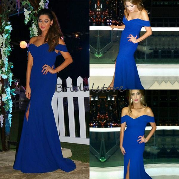 elegant royal blue mermaid prom dresses off the shoulder cap sleeves formal evening gowns front slits long junior graduation dresses, Black
elegant royal blue mermaid prom dresses off the shoulder cap sleeves formal evening gowns front slits long junior graduation dresses, Black