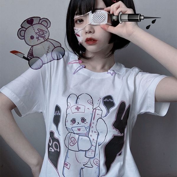 summer new lolita dark injection bear print t-shirt japanese girls student hard girl short sleeve pullover, White
summer new lolita dark injection bear print t-shirt japanese girls student hard girl short sleeve pullover, White