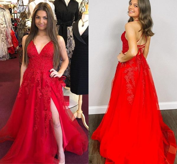 red prom dresses 2020 spaghetti straps lace formal evening gowns side split backless sweep train special occasion party dress, Black
red prom dresses 2020 spaghetti straps lace formal evening gowns side split backless sweep train special occasion party dress, Black