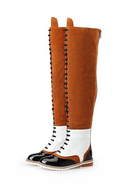 us4-11 womens round toe over the knee boots lace up match colors metal chain oxfords genuine leather back zipper shoes plus sz, Black
us4-11 womens round toe over the knee boots lace up match colors metal chain oxfords genuine leather back zipper shoes plus sz, Black