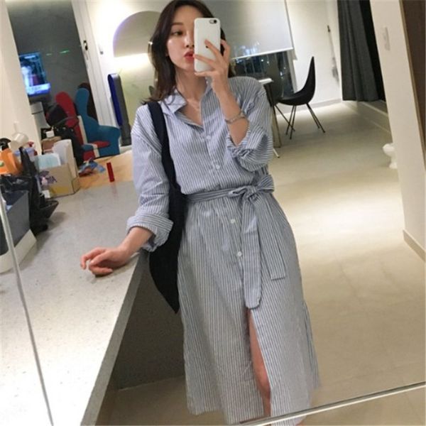 casual dresses 2021 summer womens korea striped blue slim girl female personality belt bow high waist exposed legs shirt dress e074, Black;gray
casual dresses 2021 summer womens korea striped blue slim girl female personality belt bow high waist exposed legs shirt dress e074, Black;gray