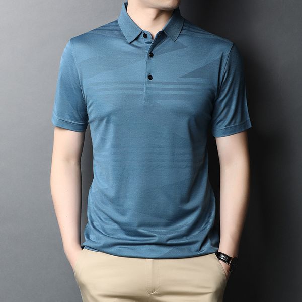 business silk shirt men short sleeve classic regular fit golf t shirts casual breathable quick dry poloshirt, White;black 
business silk shirt men short sleeve classic regular fit golf t shirts casual breathable quick dry poloshirt, White;black