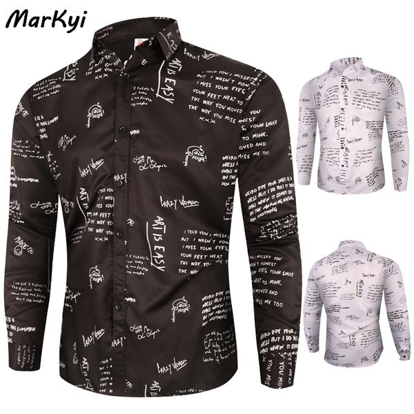 men's casual shirts markyi 2021 letter print mens long sleeve good quality cotton dress, White;black
men's casual shirts markyi 2021 letter print mens long sleeve good quality cotton dress, White;black