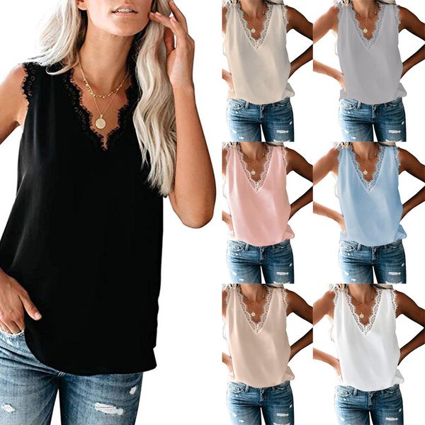 explosion models 2020 summer new solid color lace v-neck sleeveless women's shirt t chiffon vest, support mixed batch, White
explosion models 2020 summer new solid color lace v-neck sleeveless women's shirt t chiffon vest, support mixed batch, White