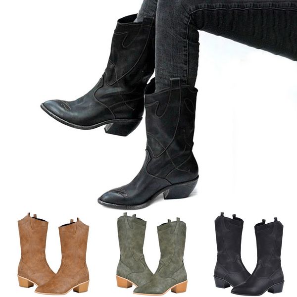 women western boots winter mid tube knight boot cowboy leather boots for women lady retro rome slip-on low heel wide calf, Black
women western boots winter mid tube knight boot cowboy leather boots for women lady retro rome slip-on low heel wide calf, Black