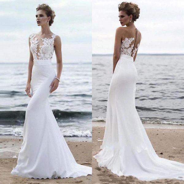 2020 beach sleeveless mermaid wedding dresses crew neck country style wedding gowns bc3222, White
2020 beach sleeveless mermaid wedding dresses crew neck country style wedding gowns bc3222, White