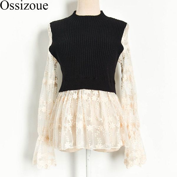 women's sweaters 2021 spring sweater women patchwork lace pullover sweet knitted flare sleeve perspective female pull femme shirt, White;black
women's sweaters 2021 spring sweater women patchwork lace pullover sweet knitted flare sleeve perspective female pull femme shirt, White;black