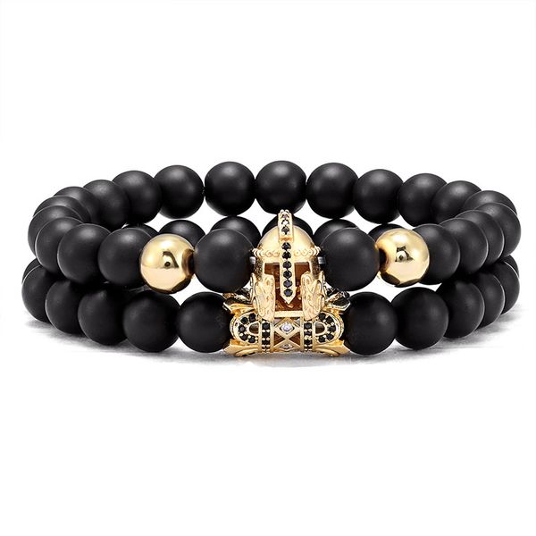 2 pieces / set of spartan zircon warrior helmet bracelet ladies bracelet 8 mm frosted stone beads men's jewelry, Black
2 pieces / set of spartan zircon warrior helmet bracelet ladies bracelet 8 mm frosted stone beads men's jewelry, Black