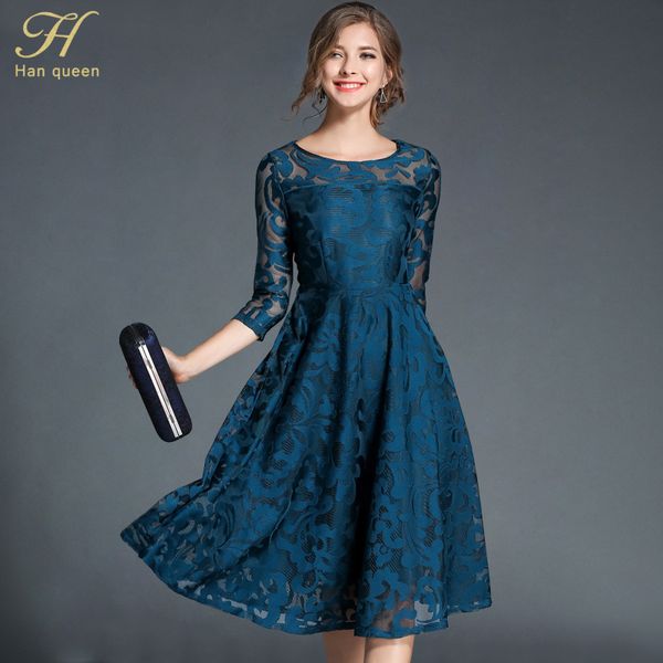 h han queen autumn lace dress work casual slim fashion o-neck hollow out blue red dresses women a-line vintage vestidos, Black;gray
h han queen autumn lace dress work casual slim fashion o-neck hollow out blue red dresses women a-line vintage vestidos, Black;gray