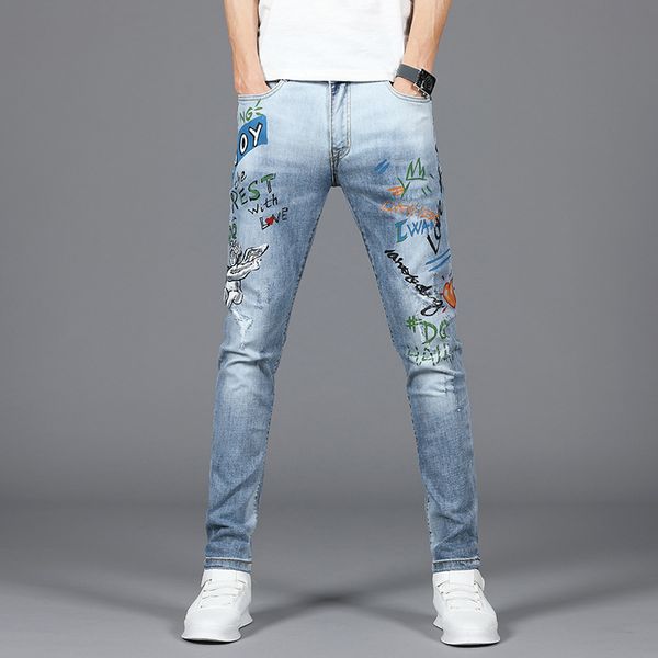 t cat jeans ручная роспись купидона повседневные маленькие прямые брюки джинсы мужчины, Blue
t cat jeans ручная роспись купидона повседневные маленькие прямые брюки джинсы мужчины, Blue