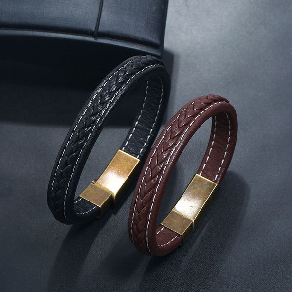 simple retro black brown braided pu leather charm bracelets stainless steel fashion bangle for men jewelry, Golden;silver
simple retro black brown braided pu leather charm bracelets stainless steel fashion bangle for men jewelry, Golden;silver