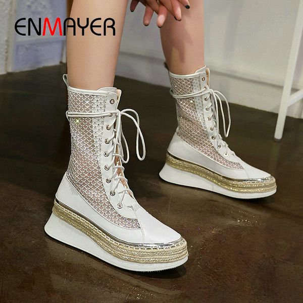 enmayer 2020 genuine leather mesh (air mesh) lace-up basic mid-calf boots round toe round toe patchwork shoes woman size 34-39, Black
enmayer 2020 genuine leather mesh (air mesh) lace-up basic mid-calf boots round toe round toe patchwork shoes woman size 34-39, Black