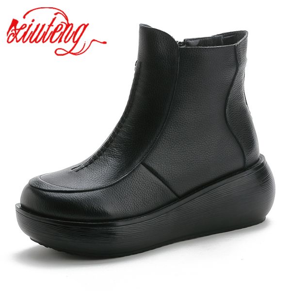 xiuteng 2019 new genuine leather women flat shoes woman vintage style winter casual platform shoes thick bottom boots women, Black
xiuteng 2019 new genuine leather women flat shoes woman vintage style winter casual platform shoes thick bottom boots women, Black