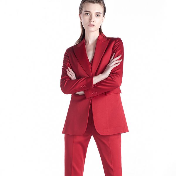 women's office lady two pieces sets solid red elegant single breasted turn-down collar blazers and full length trousers, White;black 
women's office lady two pieces sets solid red elegant single breasted turn-down collar blazers and full length trousers, White;black