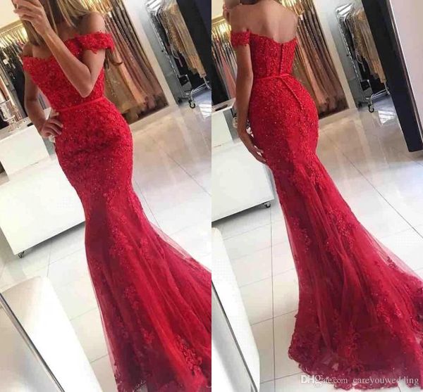 2019 red mermaid prom evening dresses long off shoulder beaded crystals applique lace floor length formal evening party gowns custom made, Black
2019 red mermaid prom evening dresses long off shoulder beaded crystals applique lace floor length formal evening party gowns custom made, Black