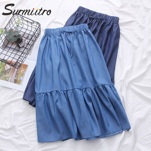 surmiitro denim midi skirt women 2020 summer korean elegant blue color lace up high waist sun school long skirt female, Black
surmiitro denim midi skirt women 2020 summer korean elegant blue color lace up high waist sun school long skirt female, Black